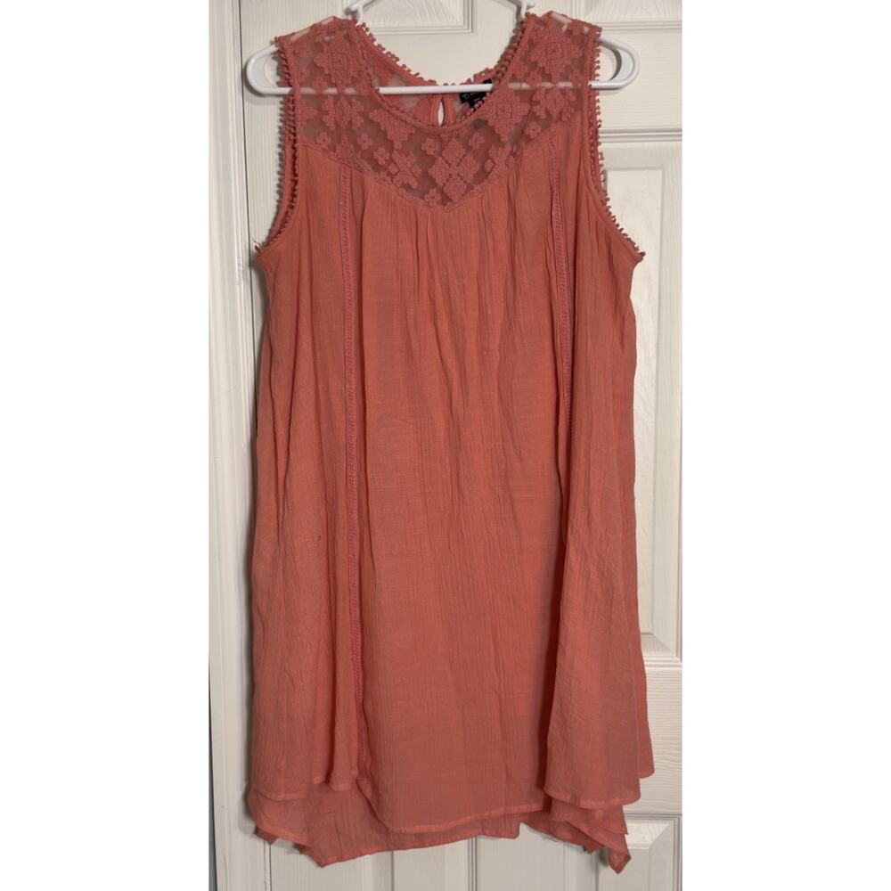 New Directions Petite Pink/Coral Dress, Sleeveless, Lace, Pom Poms, PXL